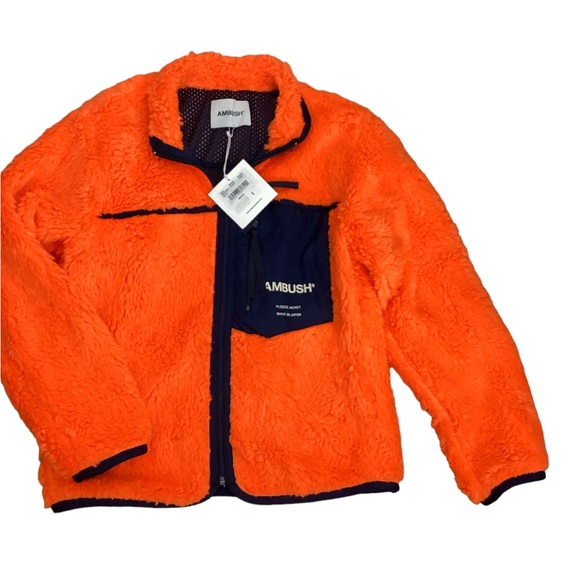 NWT AMBUSH logo-print fleece Sherpa jacket in Orange & Navy Size S - Picture 12 of 16